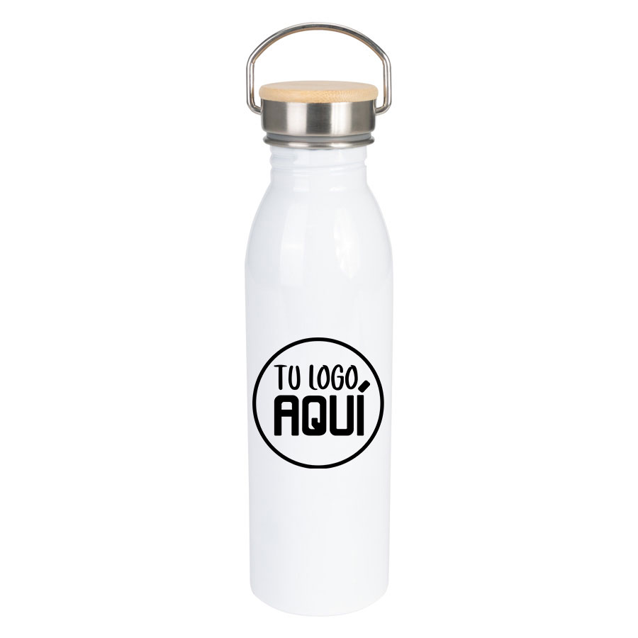 Botella Blanca Tapa Bambú 750ml