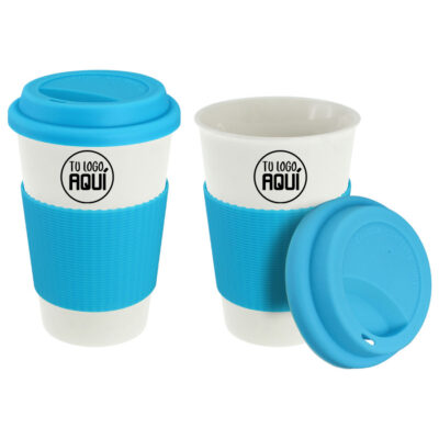Vaso Cerámico Blanco 450ml con Tapa y Grip