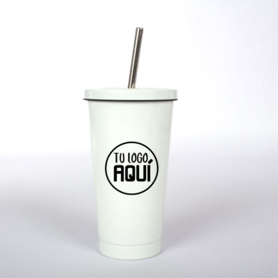 Vaso Térmico Blanco Acero Inoxidable 550ml con Bombilla